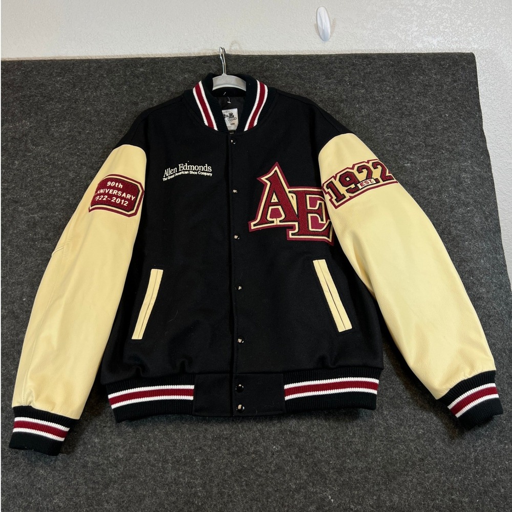 Allen Edmonds 90th Anniversary Varsity Jacket Mens XL Leather Wool Staff Issue